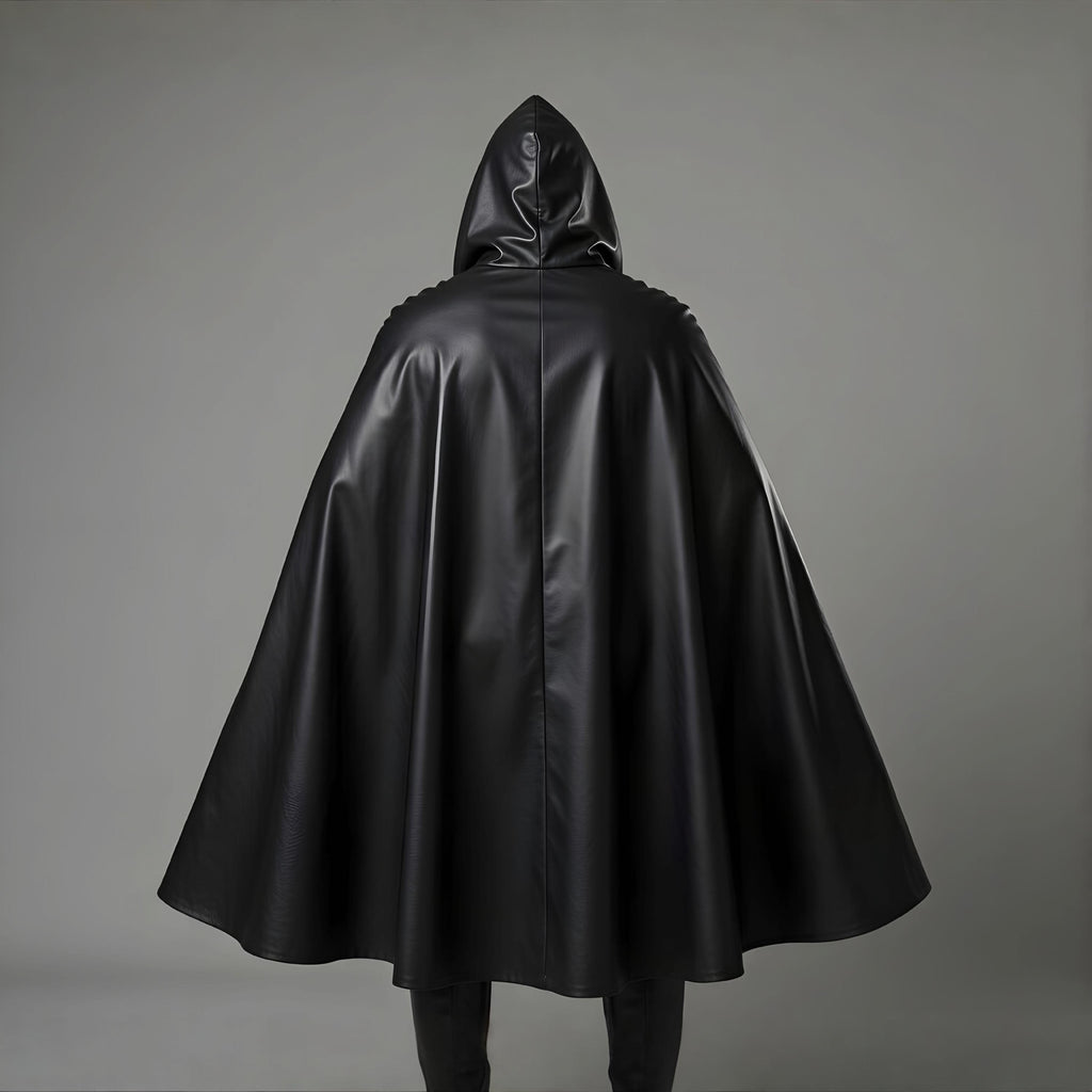 Men's Black Leather Hooded Cloak Cape Fantasy Assass