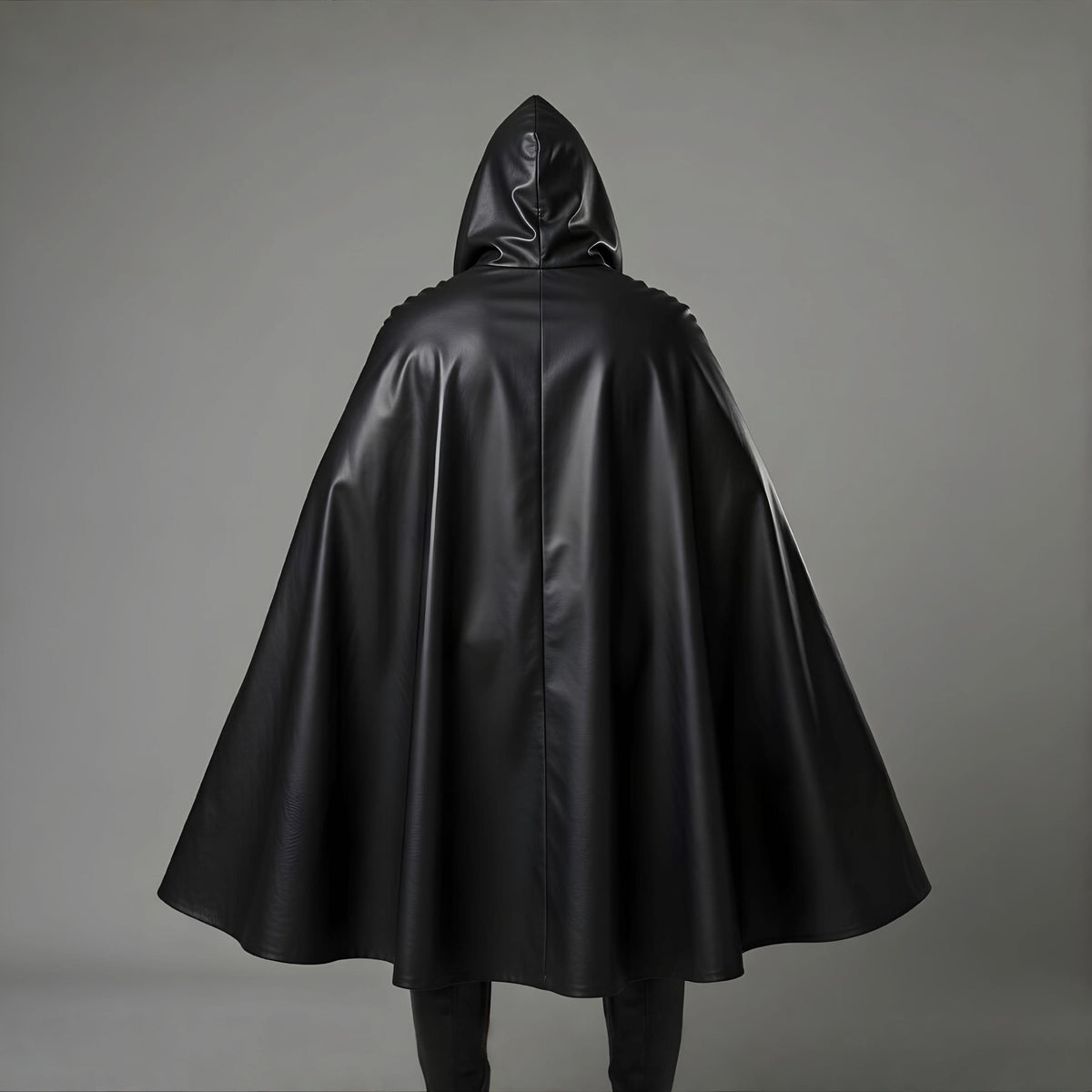 Men's Black Leather Hooded Cloak Cape Fantasy Assass