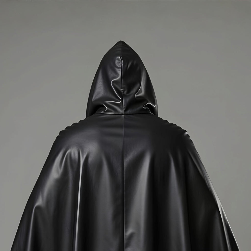Men's Black Leather Hooded Cloak Cape Fantasy Assass