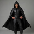 Men's Black Leather Hooded Cloak Cape Fantasy Assass