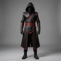 Crimson Shadow Assassin Hooded Leather Costume – Black & Red Cosplay Robe - Verlain London