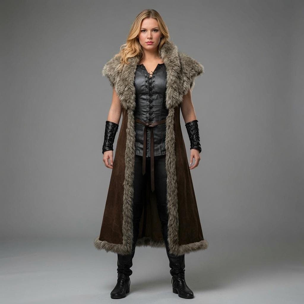 Women Medieval Fur Coat Viking Warrior Costume Norse