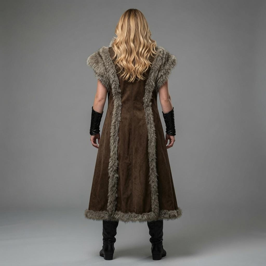 Women Medieval Fur Coat Viking Warrior Costume Norse