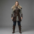 Viking Leather Armor Costume for Women Fur Collar Me