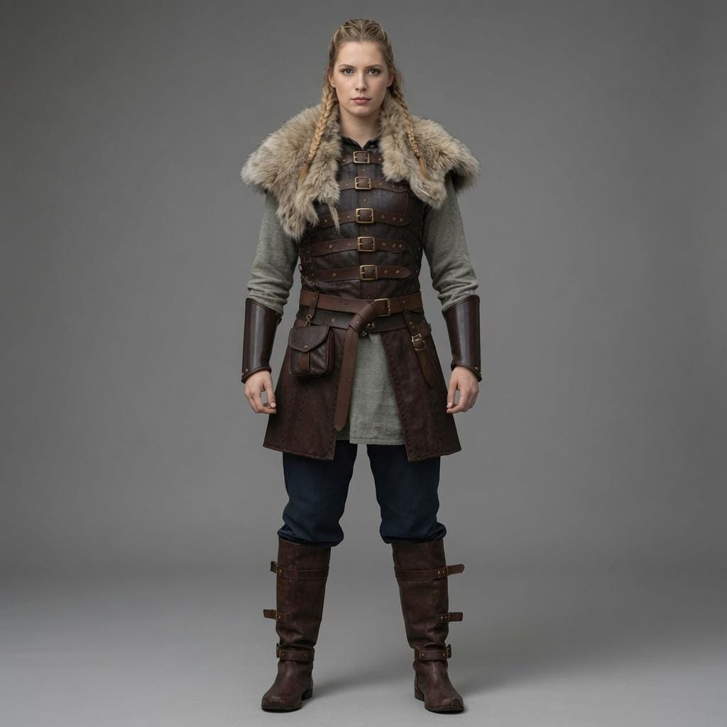Viking Leather Armor Costume for Women Fur Collar Me