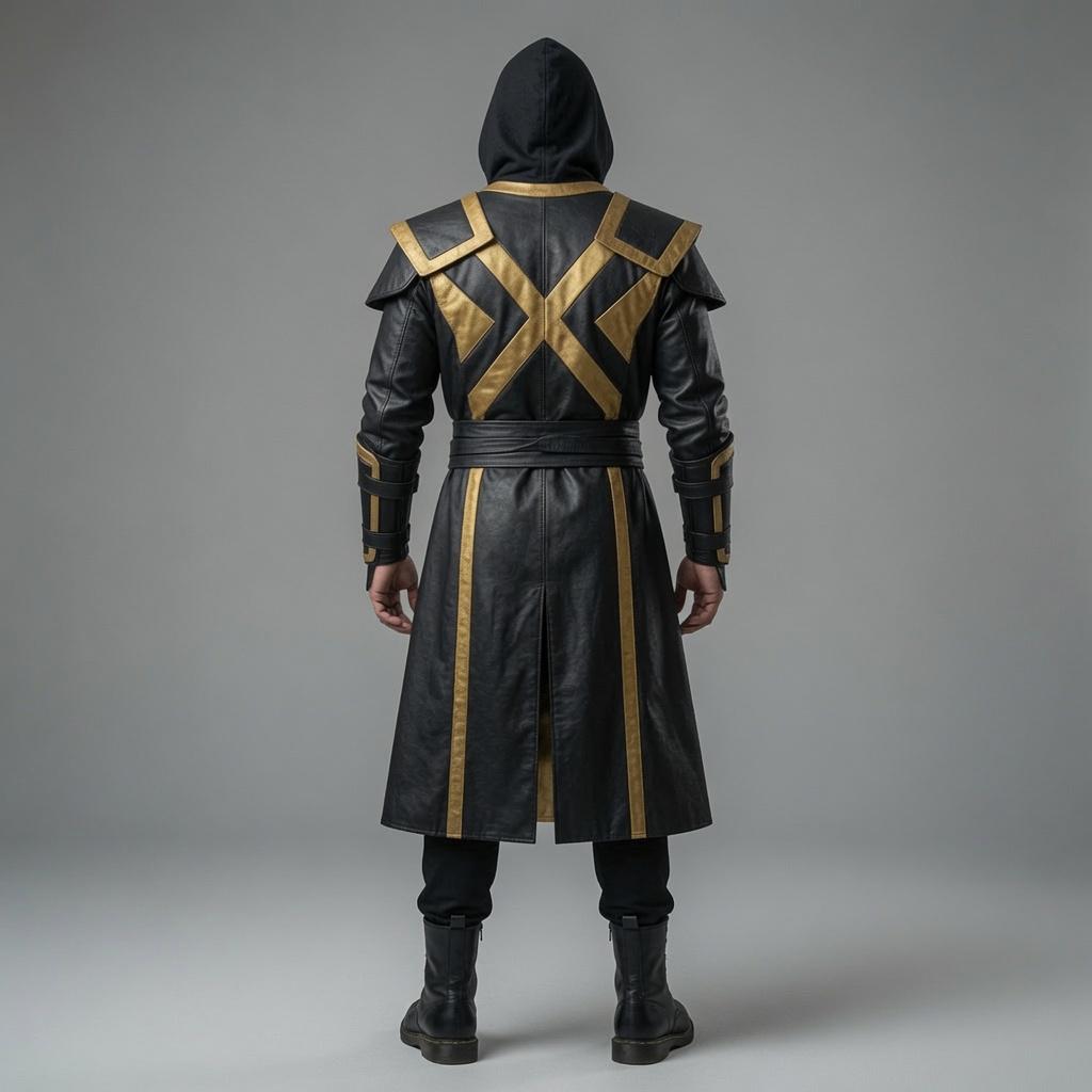 Shadow Assassin Black & Gold Leather Armor – Hooded Warrior Cosplay Costume - Verlain London