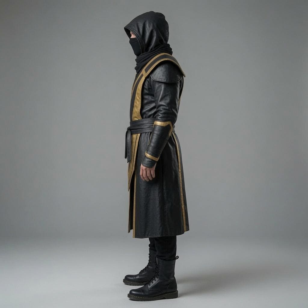 Shadow Assassin Black & Gold Leather Armor – Hooded Warrior Cosplay Costume - Verlain London