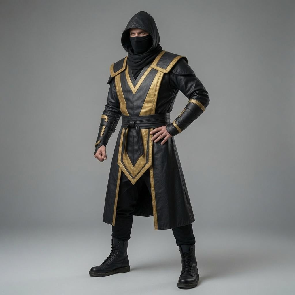 Shadow Assassin Black & Gold Leather Armor – Hooded Warrior Cosplay Costume - Verlain London