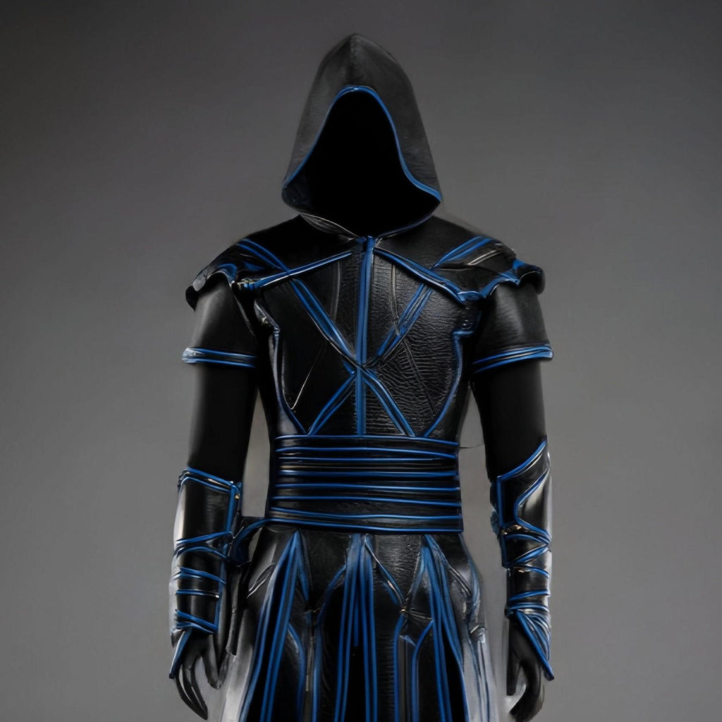 Cyber Ninja Assassin Armor – Black & Blue Hooded Cyberpunk Cosplay Costume - Verlain London