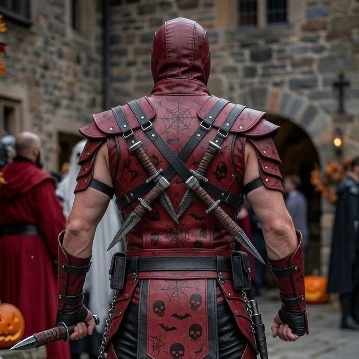 Red Leather Assassin Armor – Skull & Bat Halloween Warrior Cosplay Costume - Verlain London