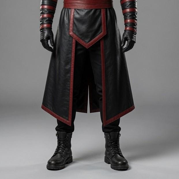 Crimson Shadow Assassin Hooded Leather Costume – Black & Red Cosplay Robe - Verlain London