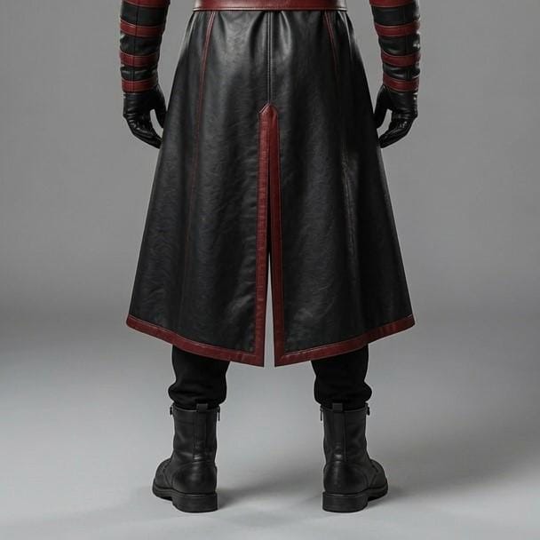 Crimson Shadow Assassin Hooded Leather Costume – Black & Red Cosplay Robe - Verlain London