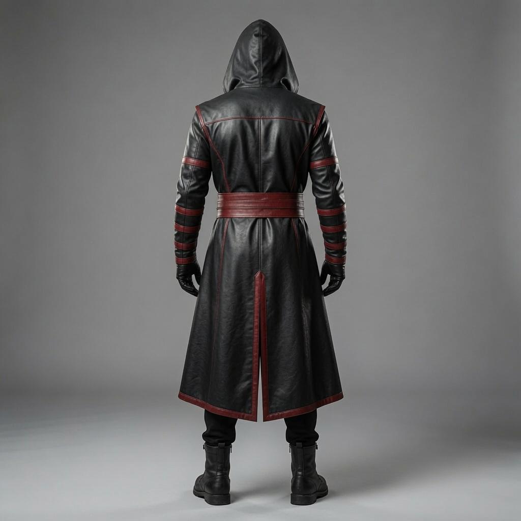 Crimson Shadow Assassin Hooded Leather Costume – Black & Red Cosplay Robe - Verlain London
