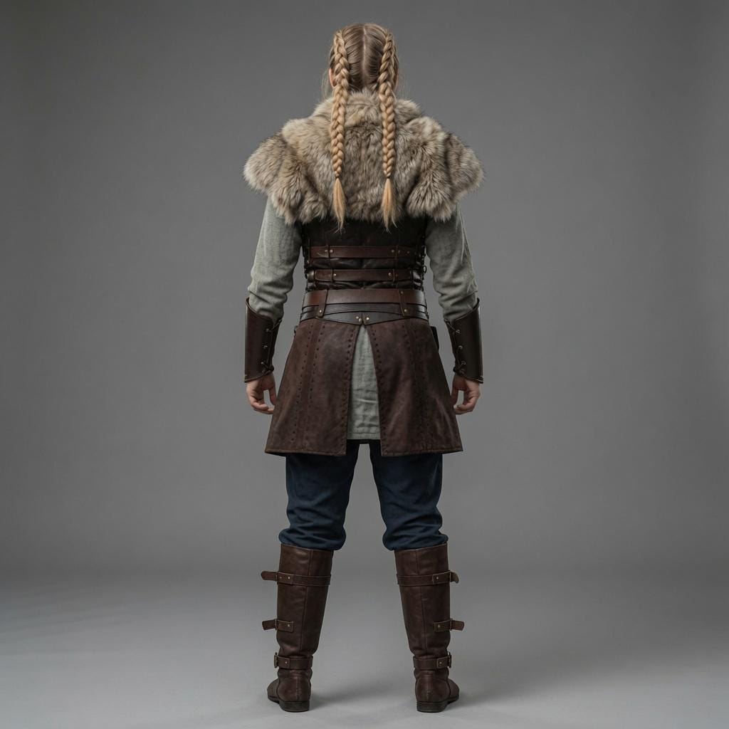 Viking Leather Armor Costume for Women Fur Collar Me