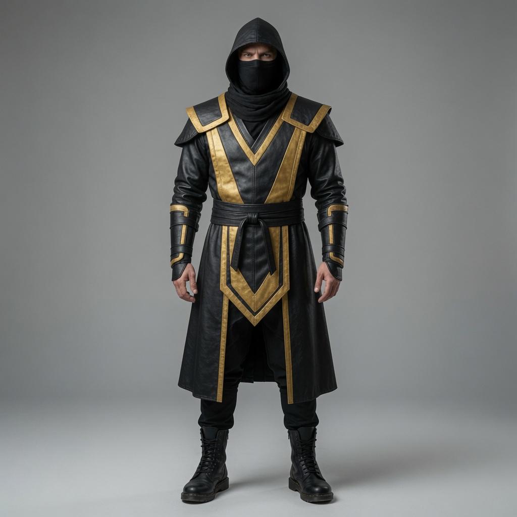 Shadow Assassin Black & Gold Leather Armor – Hooded Warrior Cosplay Costume - Verlain London