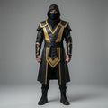 Shadow Assassin Black & Gold Leather Armor – Hooded Warrior Cosplay Costume - Verlain London