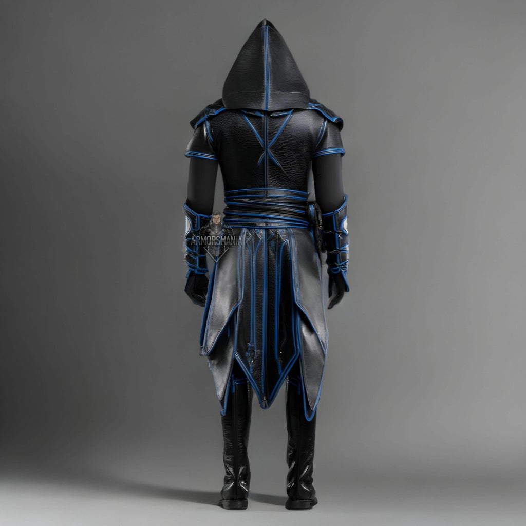 Cyber Ninja Assassin Armor – Black & Blue Hooded Cyberpunk Cosplay Costume - Verlain London