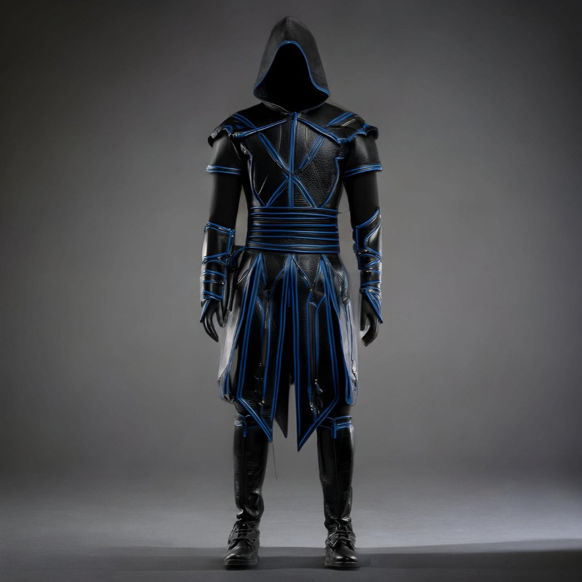 Cyber Ninja Assassin Armor – Black & Blue Hooded Cyberpunk Cosplay Costume - Verlain London