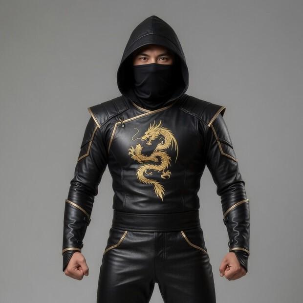 Black Dragon Ninja Assassin Costume – Hooded Gold Dragon Cosplay Suit - Verlain London