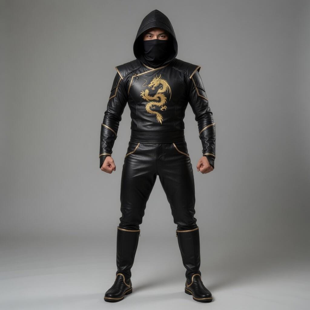Black Dragon Ninja Assassin Costume – Hooded Gold Dragon Cosplay Suit - Verlain London