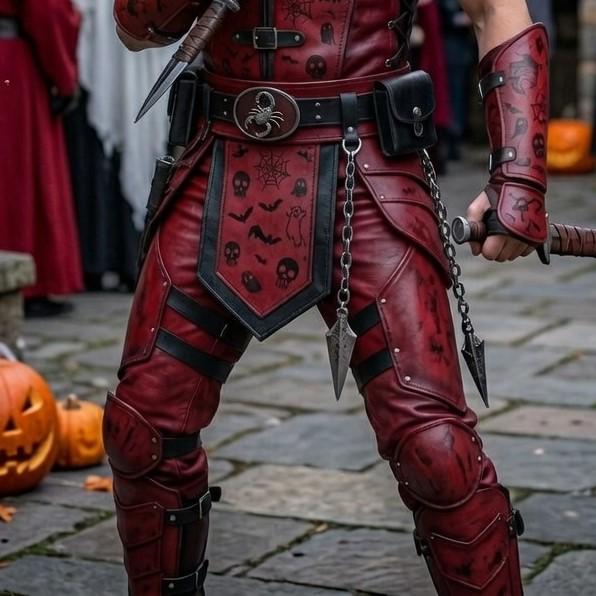 Red Leather Assassin Armor – Skull & Bat Halloween Warrior Cosplay Costume - Verlain London