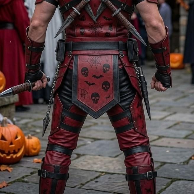 Red Leather Assassin Armor – Skull & Bat Halloween Warrior Cosplay Costume - Verlain London