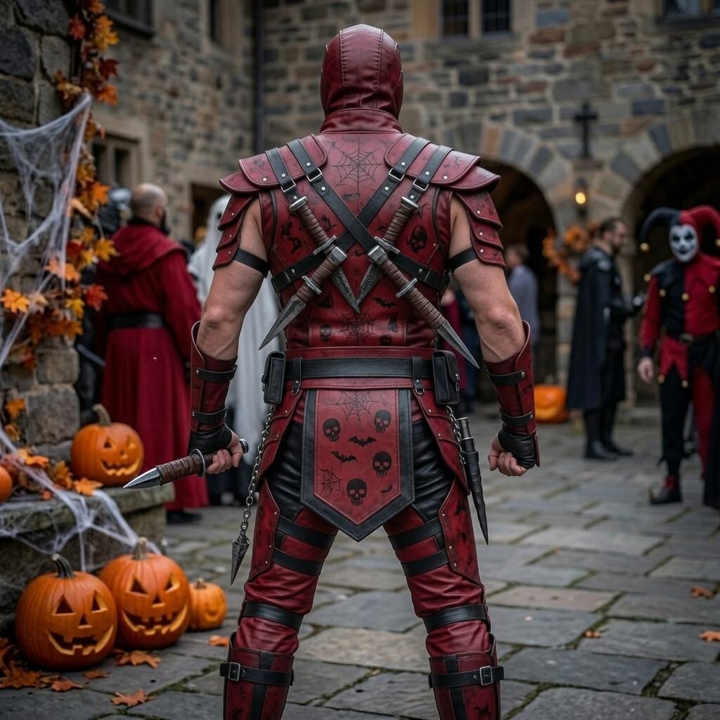 Red Leather Assassin Armor – Skull & Bat Halloween Warrior Cosplay Costume - Verlain London