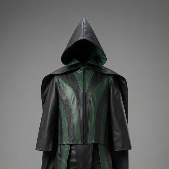 Dark Leather Hooded Cape