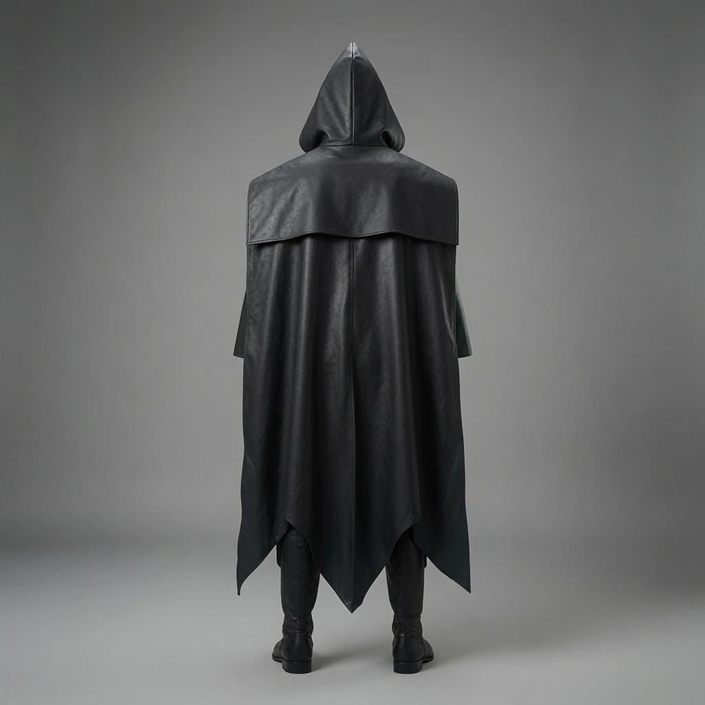 Dark Leather Hooded Cape