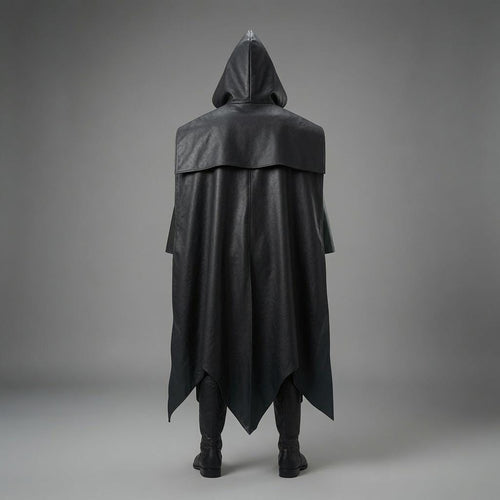 Dark Leather Hooded Cape