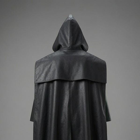 Dark Leather Hooded Cape