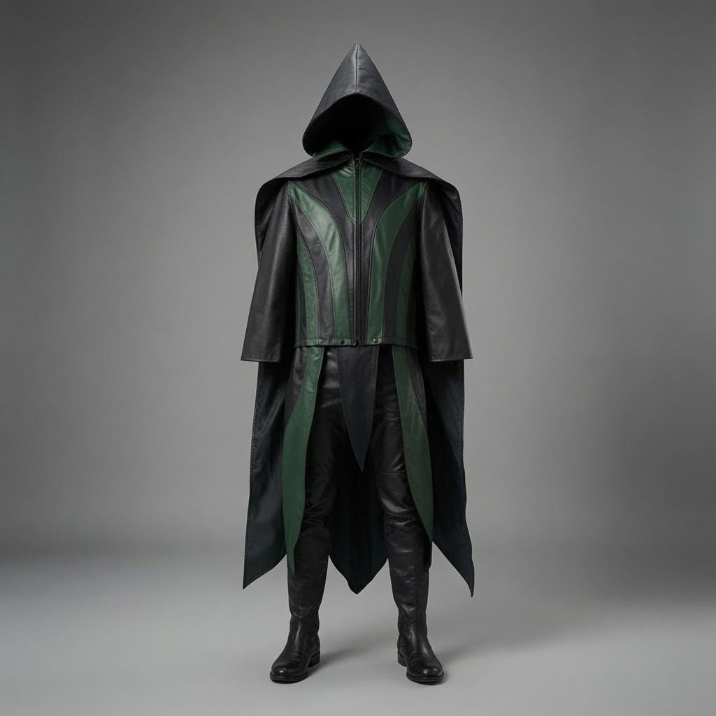 Dark Leather Hooded Cape