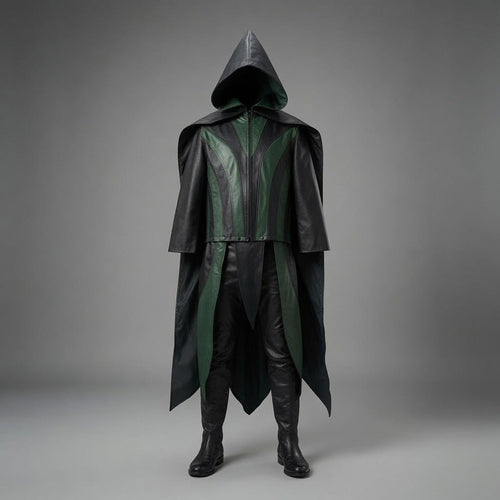Dark Leather Hooded Cape