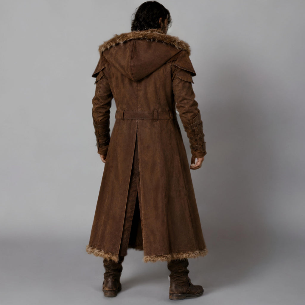 Suede Leather Viking Medieval Fur Coat