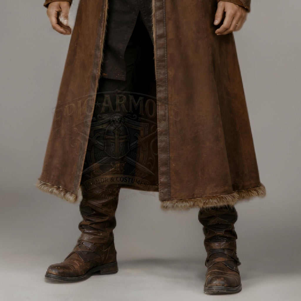 Suede Leather Viking Medieval Fur Coat