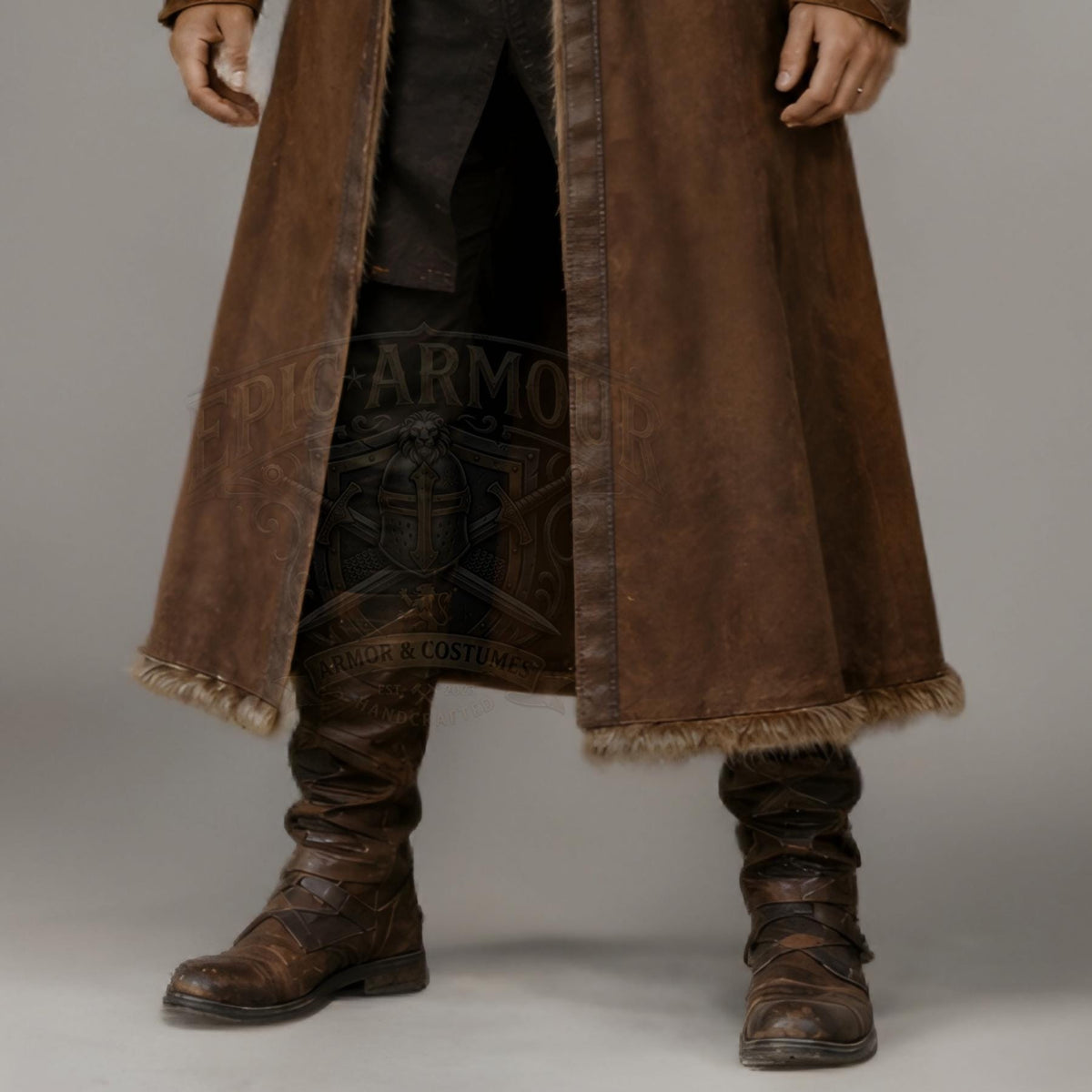 Suede Leather Viking Medieval Fur Coat