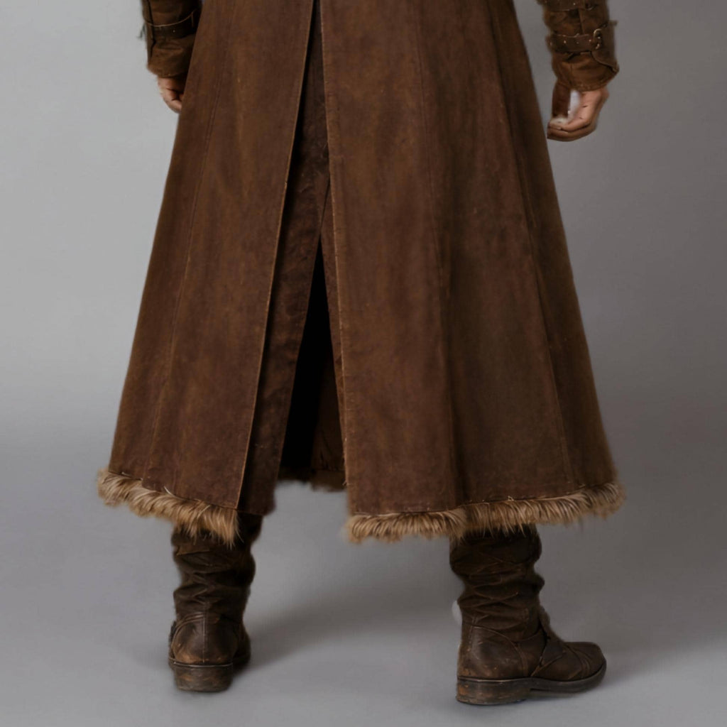 Suede Leather Viking Medieval Fur Coat