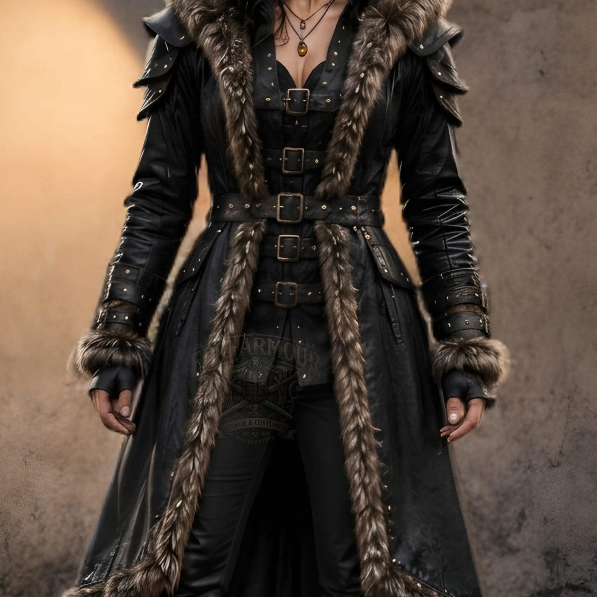 Girls Viking Medieval Leather Coat
