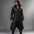 Black Leather Hooded Warrior Coat
