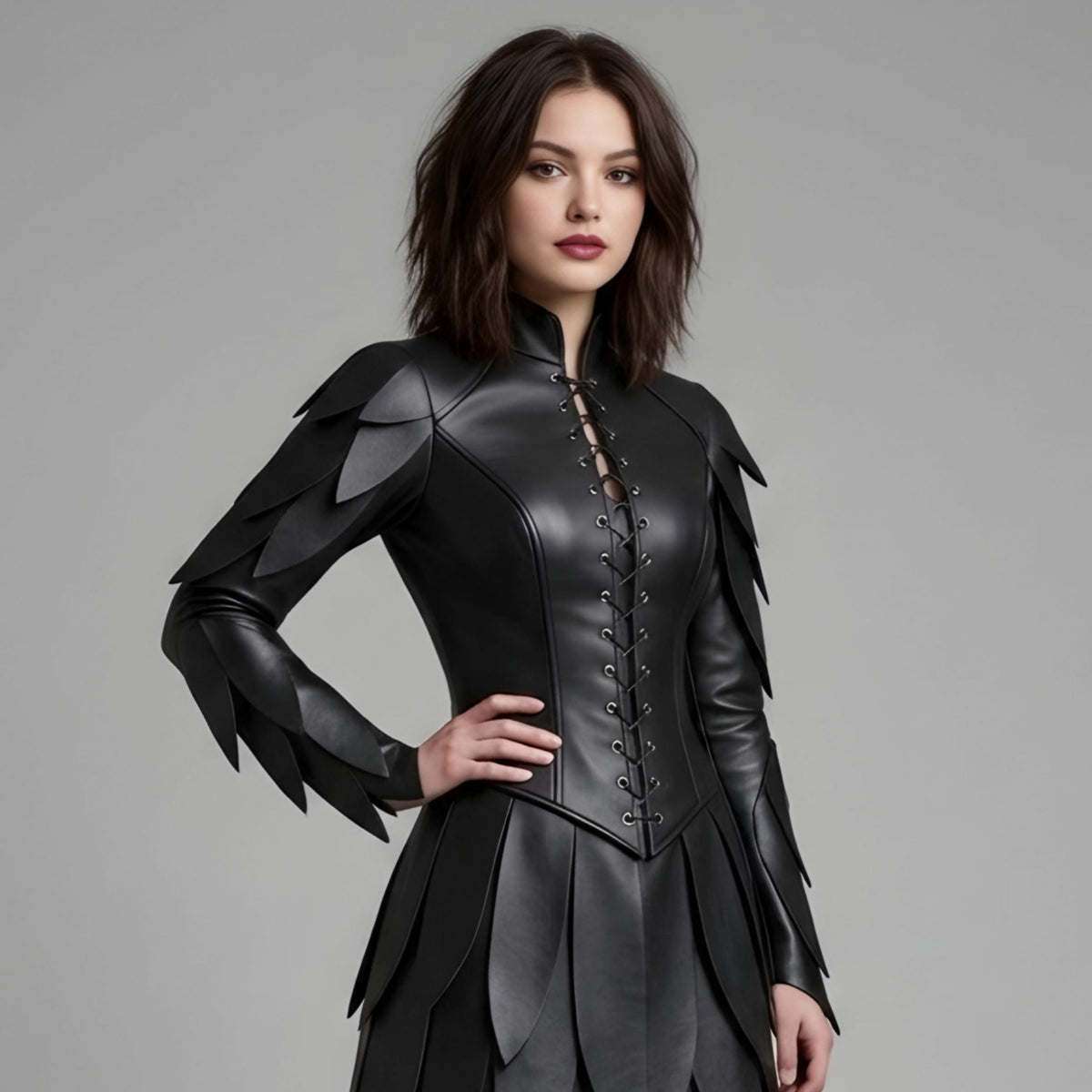 Women's Black Leather Warrior Dress