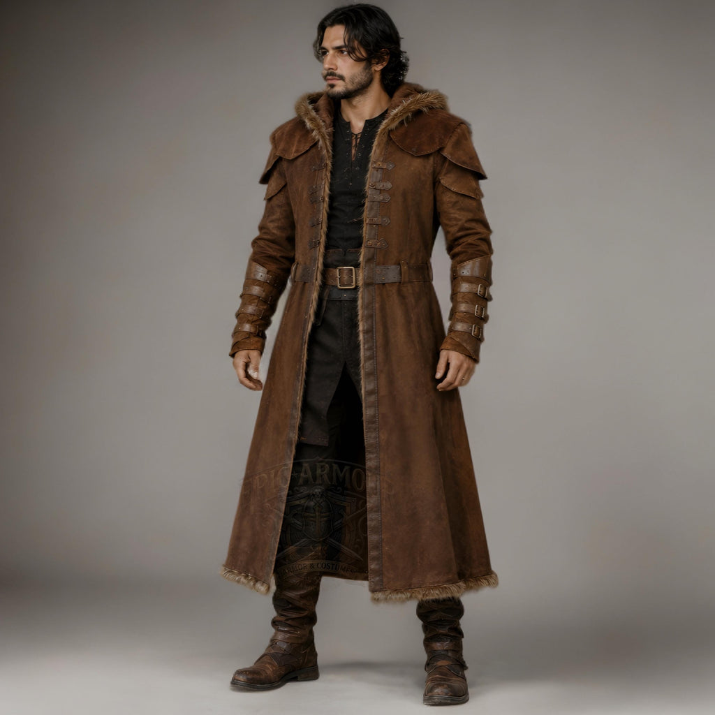 Suede Leather Viking Medieval Fur Coat