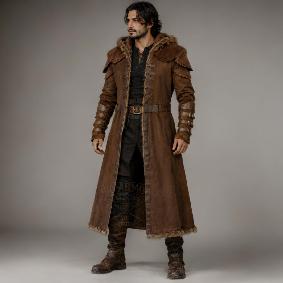 Suede Leather Viking Medieval Fur Coat