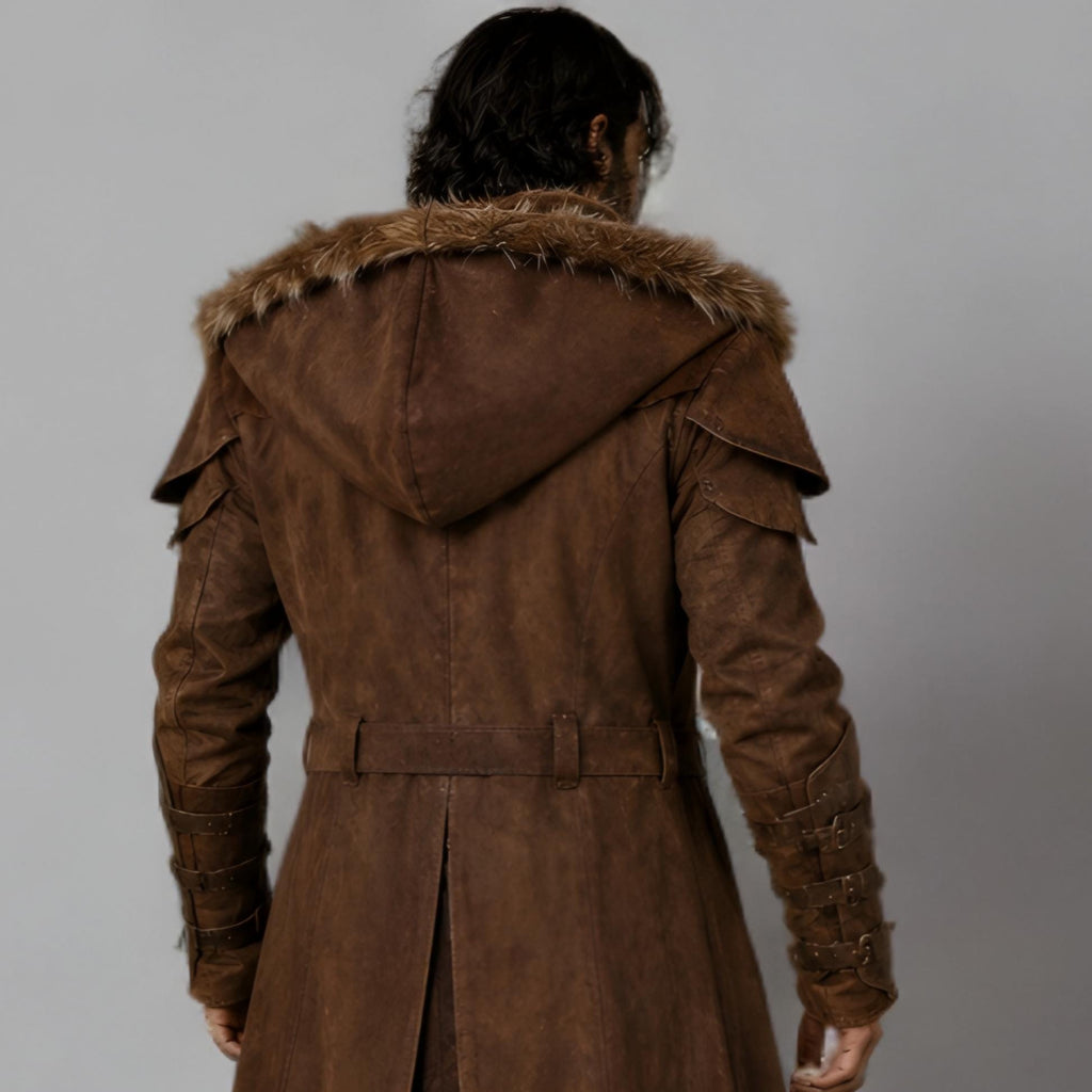 Suede Leather Viking Medieval Fur Coat