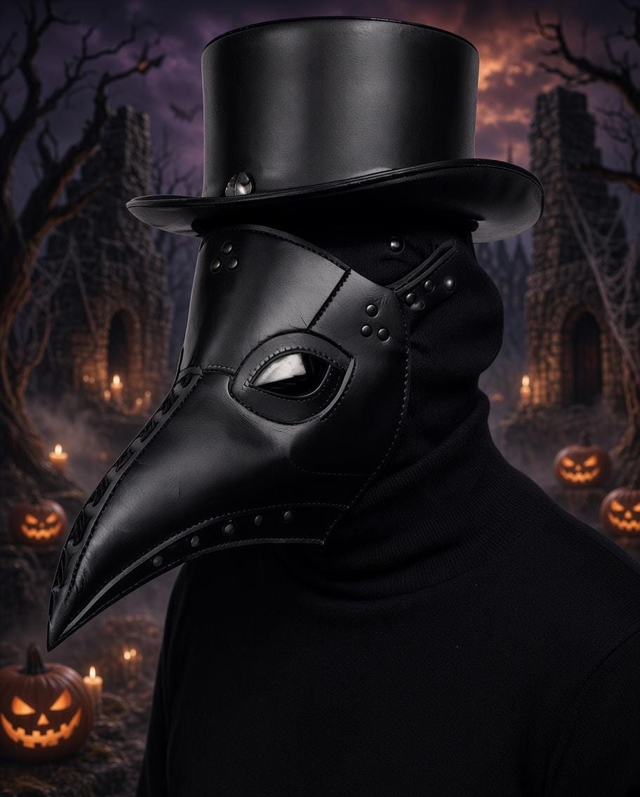 Plague Doctor Mask Black PU Leather Long Beak Hallow