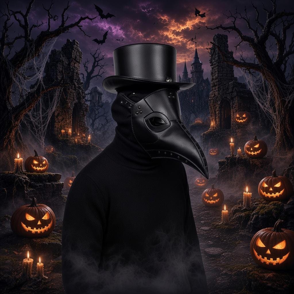 Plague Doctor Mask Black PU Leather Long Beak Hallow