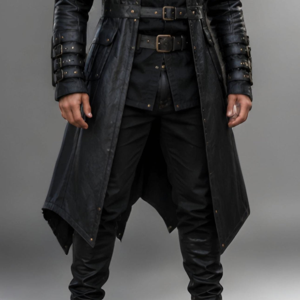 Black Leather Hooded Warrior Coat
