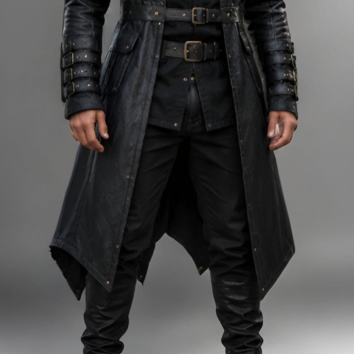Black Leather Hooded Warrior Coat