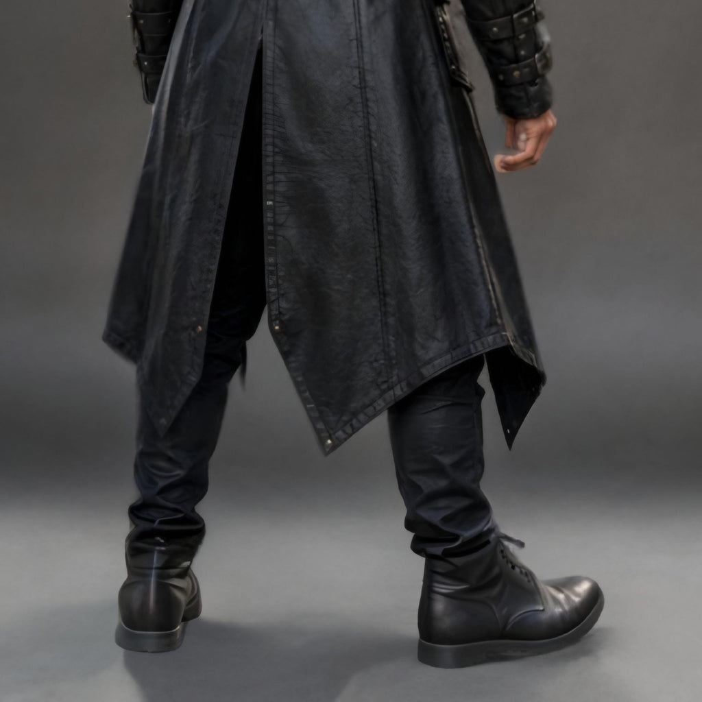 Black Leather Hooded Warrior Coat