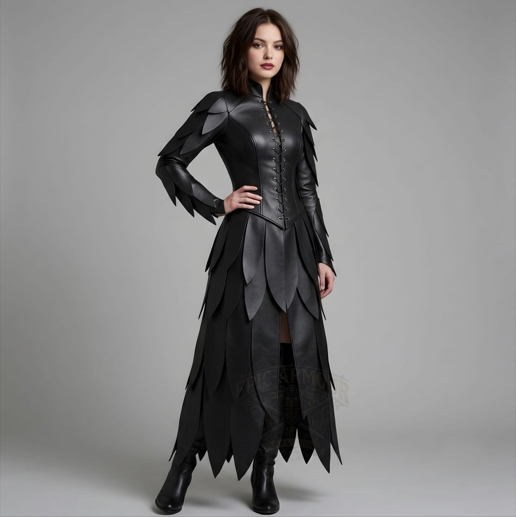 Women's Black Leather Warrior Dress