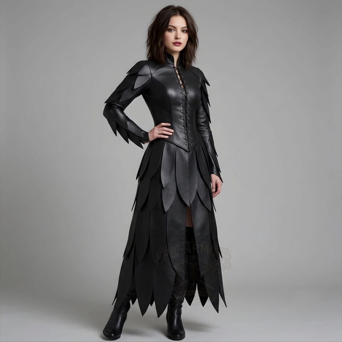 Women's Black Leather Warrior Dress